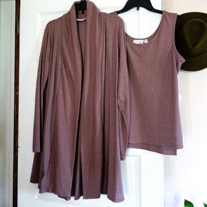 Attitudes By Renee Taupe Cardigan and Tank Set Size M